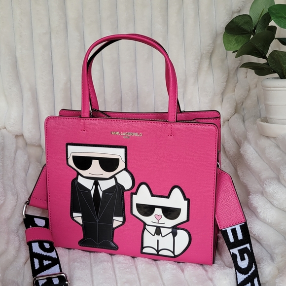 KARL LAGERFELD Fuchsia Paris Maybelle Satchel Handbag - Picture 12 of 14